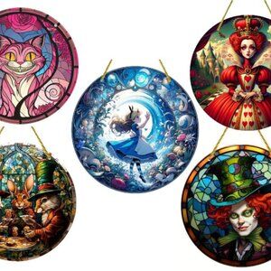 Alice in Wonderland Sun Catcher Stained Glass Acrylic 8X8- - New - set of 4